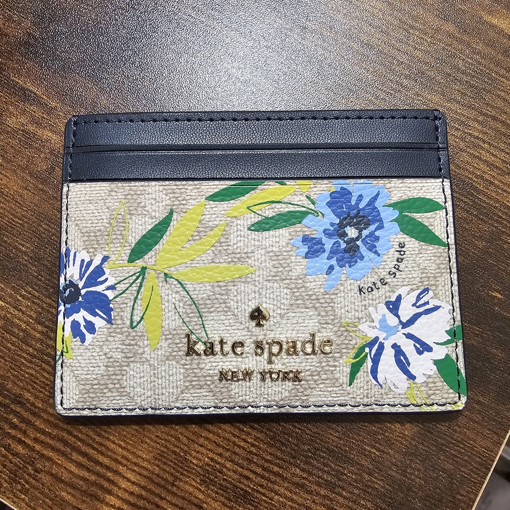 Kate Spade Floral Card Holder in Navy & Cream - Picture 2 of 5